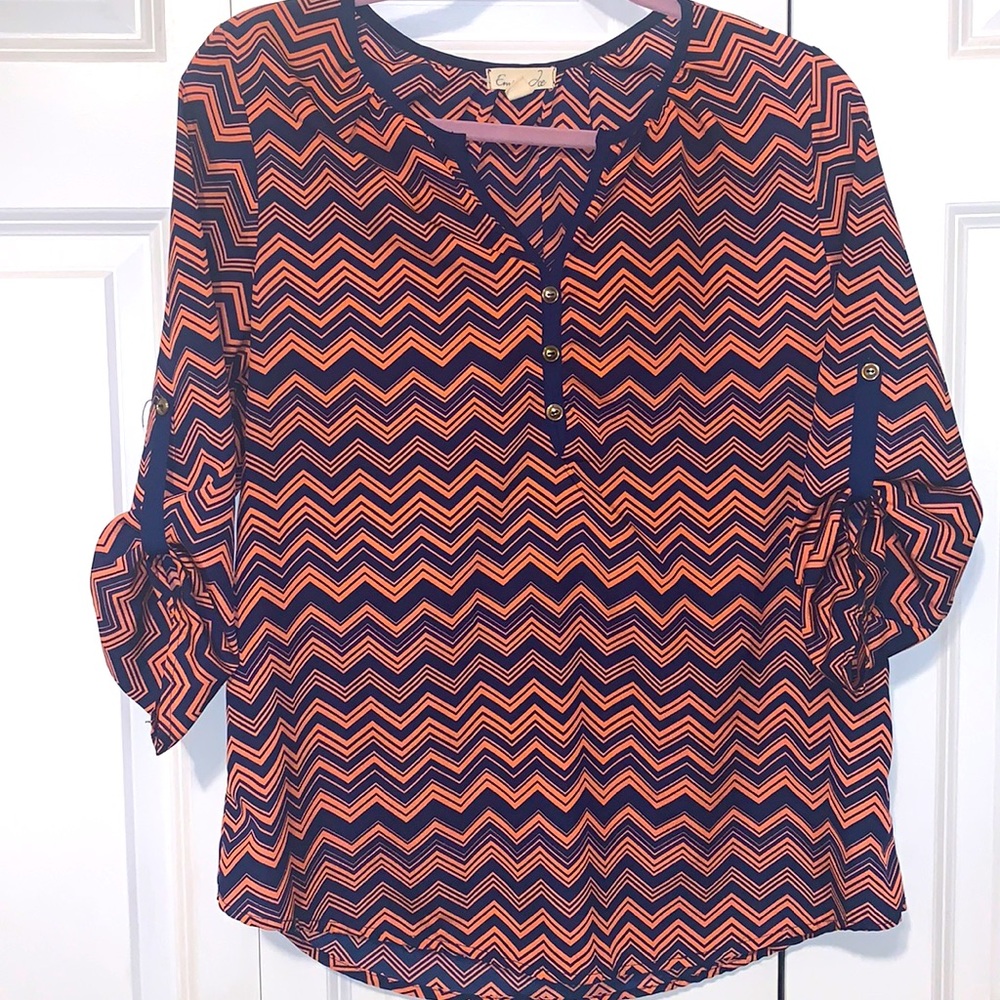 Orange and Blue Chevron Top